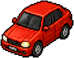 Compact car seen from the game’s angled street view.