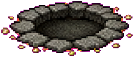 Dark broken patch of road with a jagged edge.