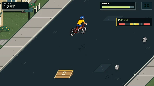 The cyclist turns the bike in mid-air after launching from a ramp.